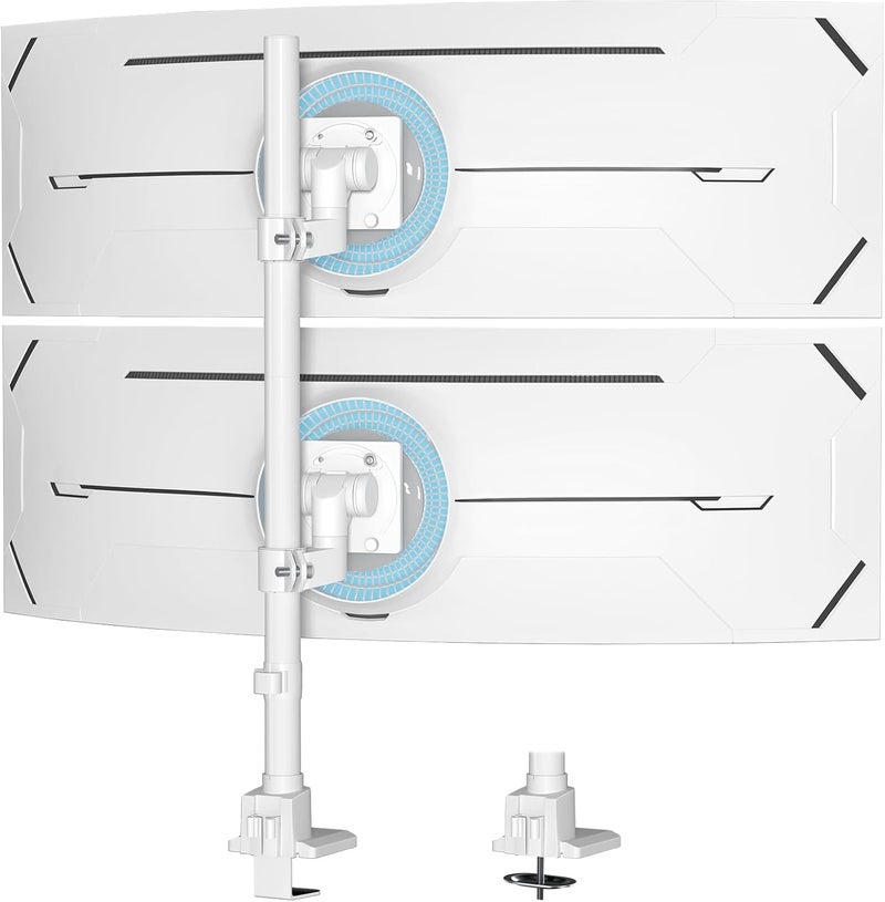 Putilsen Mount Dual Monitor-Arm Heavy Duty Ultrawide - 24-57 inch Vertical Dual Monitor Mount, Adjustable Stacked Double Monitor Desk Mount Stand, Max Load 59.4 lbs (per Screen), VESA 75/100 mm, White - Image 1